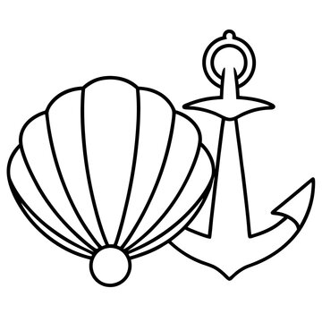 recommend clip art: seashell and anchor outline coloring book page line art drawing