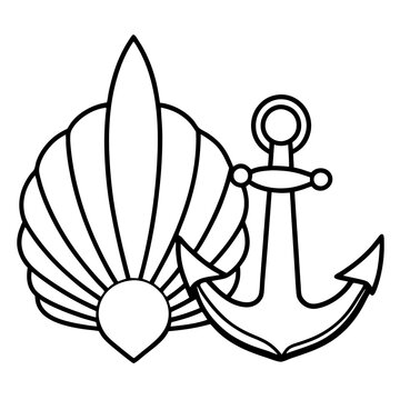 recommend clip art: seashell and anchor outline coloring book page line art drawing