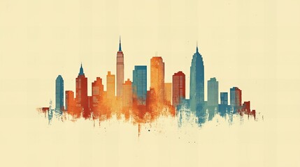 Fototapeta premium Vibrant city skyline silhouette with colorful modern art elements on solid background new beautiful stock image illustration AI