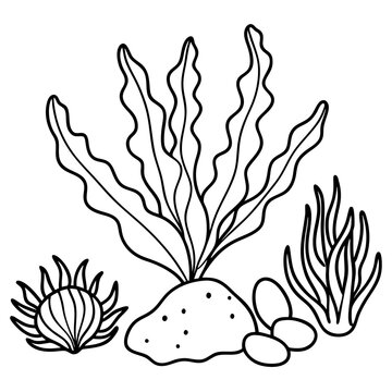 black and white seaweed underwater scene clip art preview