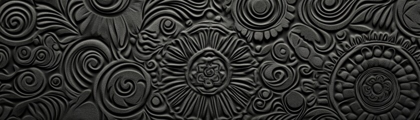 Obraz premium Embossed Circular Pattern on Black Leather, Leather , Texture , Abstract , Design