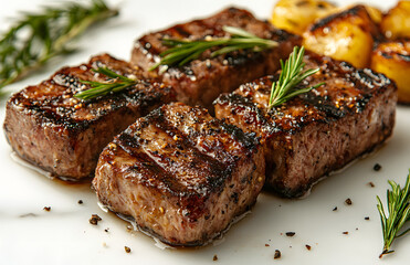 Grilled Lamb Chops with Rosemary on a White Background