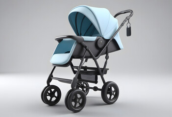 Modern baby stroller on white background