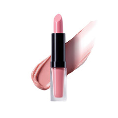 A sleek pink lipstick tube with a creamy swatch of color, perfect for beauty and cosmetic presentations.