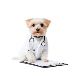 Adorable dog in a doctor outfit with a stethoscope, ready to provide care and comfort. Perfect for pet or veterinary themes.