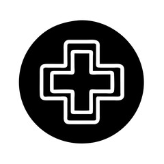 Obraz premium Medical cross vector icon on a black background representing health care concept 