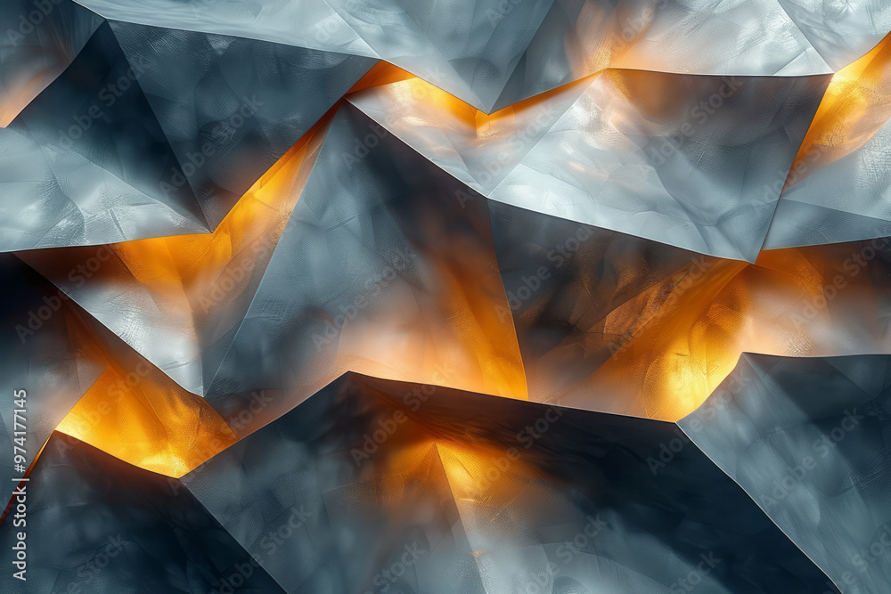 Aufkleber An abstract background with overlapping gold and black geometric polygons, accented by soft shadows,