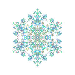 Glowing transparent snowflake, isolated. Neon light. Shining futuristic digital art. Png