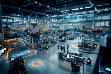 Futuristic High-Tech Factory with Advanced Automation and Robotics