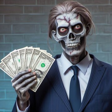 business zombie man holding money