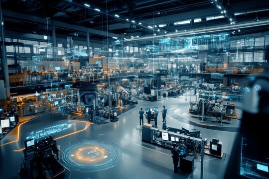 Futuristic High-Tech Factory with Advanced Automation and Robotics