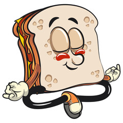 sandwich bread cartoon character mascot retro vector design  meditating, work of hand drawn