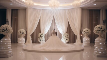 Elegant wedding venue with beautifully decorated hall and tables for a memorable celebration