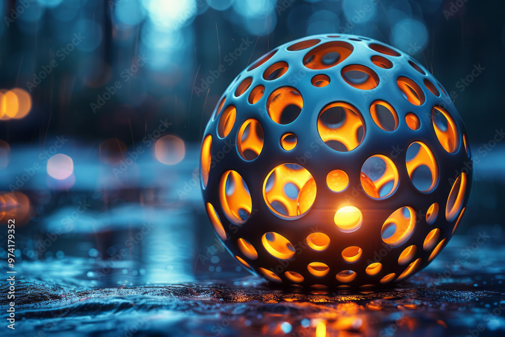 Aufkleber A spherical 3D element with intricate patterns, softly glowing from within,