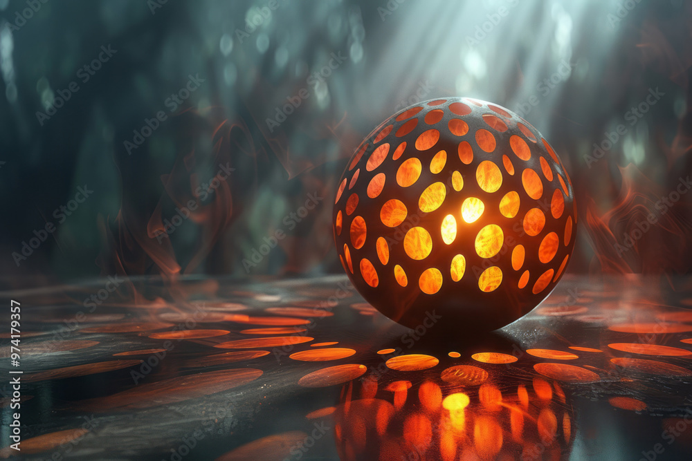 Aufkleber A spherical 3D element with intricate patterns, softly glowing from within,
