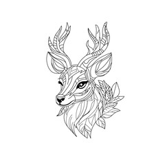 Hand drawn deer illustration for coloring book or page.