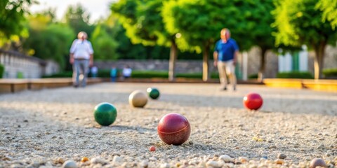 Traditional game of Italian bocce played on a gravel court outdoors