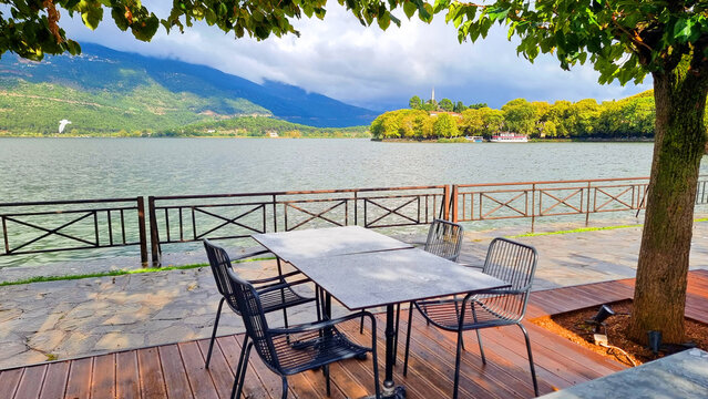 ioannina lake after rain in autumn greece