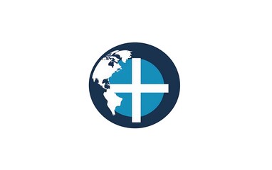 Obraz premium Global Health Initiatives Logo Design with Globe and Cross on Clean White Background
