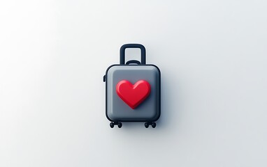 Naklejka premium Compassion in Symbolism - Minimalist Refugee Aid Icon with Suitcase and Heart on Clean White Background