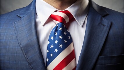 A dashing individual is dressed to impress in a striking suit with a patriotic American flag pattern, paired