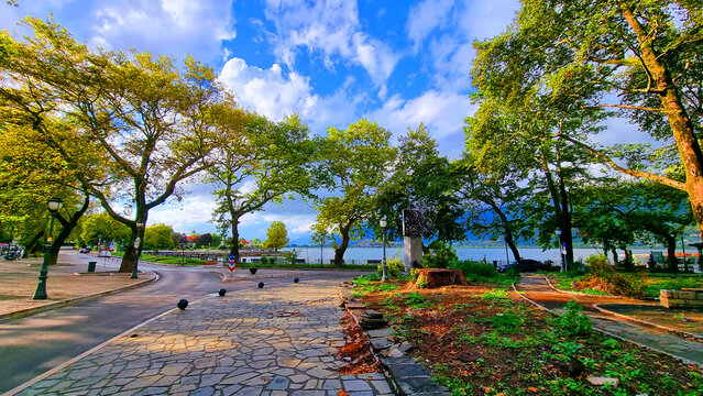 ioannina lake after rain in autumn greece