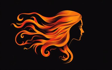 Fiery Transformation - Abstract Illustration of Flowing Hair Turning into Flames, Vibrant and Energetic Design Concept