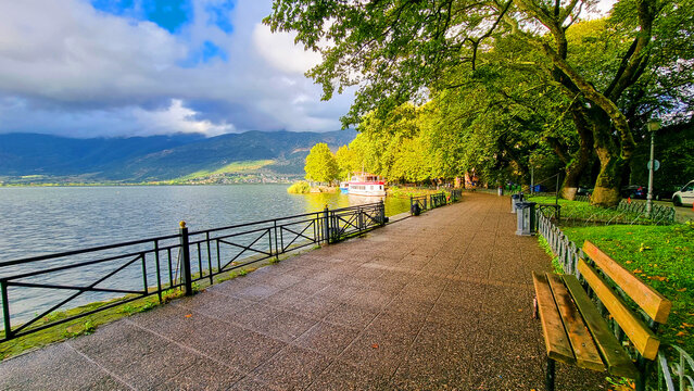 ioannina lake after rain in autumn greece