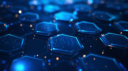 abstract background with hexagons, background of abstract glitter lights. gold and black. de focused. 