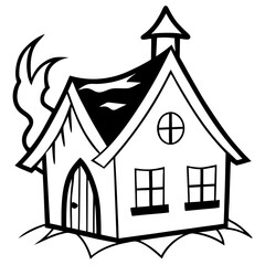 spooky cottage outline coloring book page line art drawing
