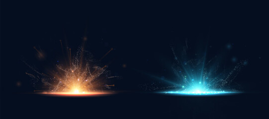 Bright golden horizontal light burst effect on transparent background with rays and highlights. Light yellow blur light effect.  © Valeriia