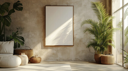 plain empty white artwork frame placed on contemporary modern interior, place your painting or design. 