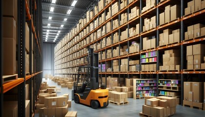 Obraz premium Industrial warehouses and shelves with boxes