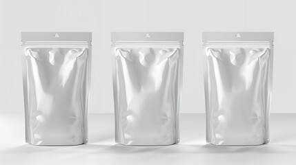 Sleek White Glossy Zip Lock Plastic Bag Mockup Set for Product Packaging, Custom Branding, and High-Quality Design Presentation in Minimalist and Professional Style