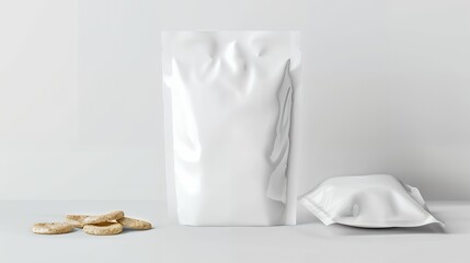 Minimalist White Snack Packaging Mockup on Clean White Background for Custom Branding, Product Design, and Professional Presentation of Food and Snack Packaging