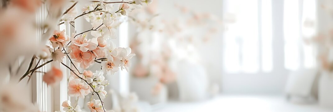 Soft and romantic room with floral thms and a clan whit backdrop.