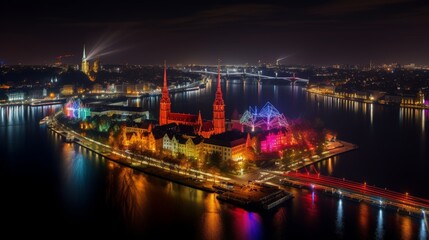 Fototapeta premium Stunning nighttime urban landscape of warsaw, the vibrant capital city of poland