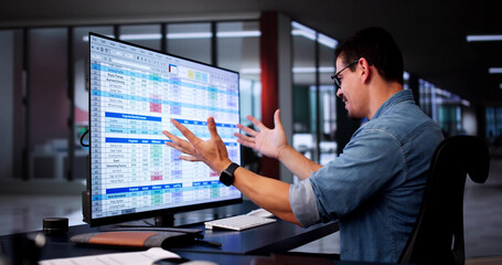 Frustrated Employee With Spreadsheet Data Screen