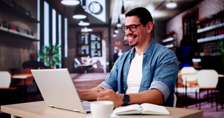 Fototapeta premium Excited Business Analyst Using Laptop Computer