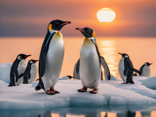 Obraz premium Penguins Adelie walking together on the snow. Beautiful Photography. Generative AI.