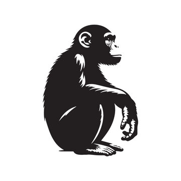 recommend clip art: Minimalistic chimpanzee silhouette for artistic and creative projects - Chimpanzee illustration - minimallest chimpanzee vector
                    