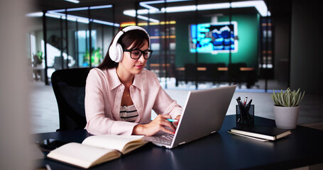 Woman Listening Online Courses And Webinars To Learn While Multitasking