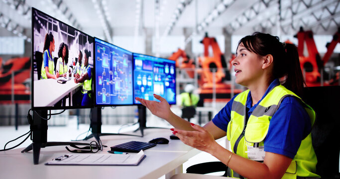 Woman Video Conference At Car Factory