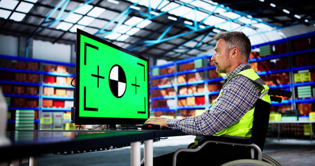 Engineer Using PC Monitor With Green Screen