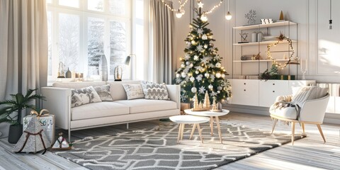 Scandinavian style Christmas living room