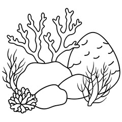 Naklejka premium stones corals reefs outline coloring book page line art drawing