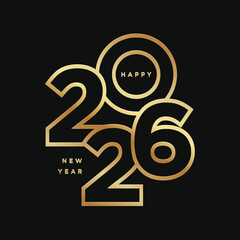 Luxury 2026 happy new year of gold lines on black background