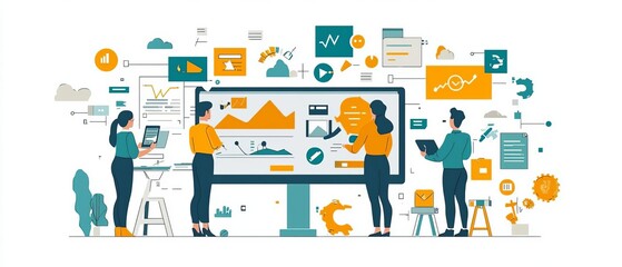 A team of professionals collaborating on a challenging project, with a focus on perseverance and progress