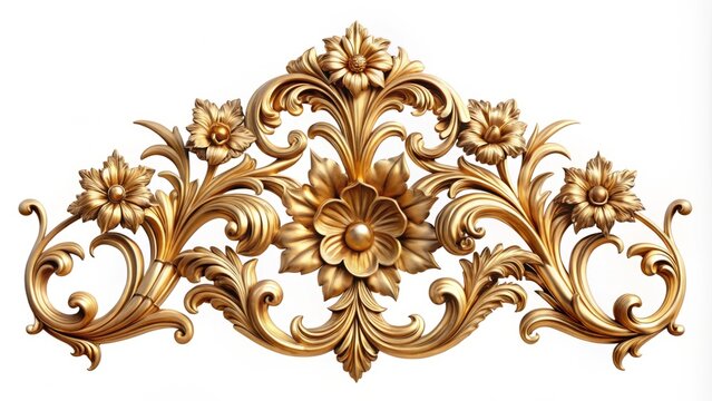 Intricate, ornate fleuron design element featuring curved acanthus leaves and flowers, adorned with delicate filigree