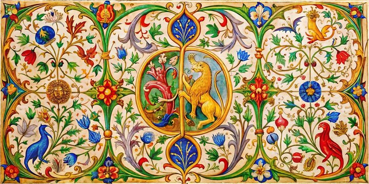 Intricately illuminated medieval manuscript page featuring a grand historiated initial letter adorned with foliage,